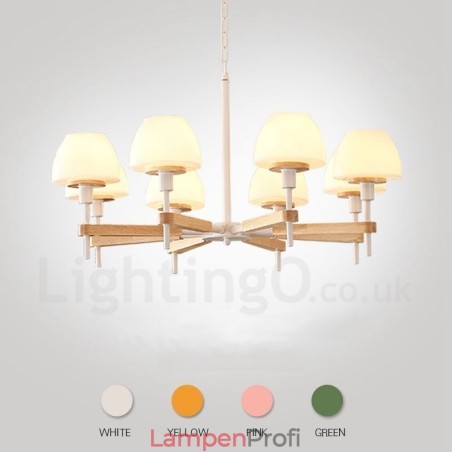 6-flammig 8-flammig Mehrfarbig Macaron Holz Pendelleuchte mit Glasschirmen Kronleuchter Nordischer Stil 6-flammig 8-flammig Mehrfarbig Macaron Holz Pendelleuchte mit Glasschirmen Kronleuchter Nordischer Stil