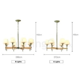 6-flammig 8-flammig Mehrfarbig Macaron Holz Pendelleuchte mit Glasschirmen Kronleuchter Nordischer Stil