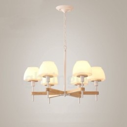 6-flammig 8-flammig Mehrfarbig Macaron Holz Pendelleuchte mit Glasschirmen Kronleuchter Nordischer Stil