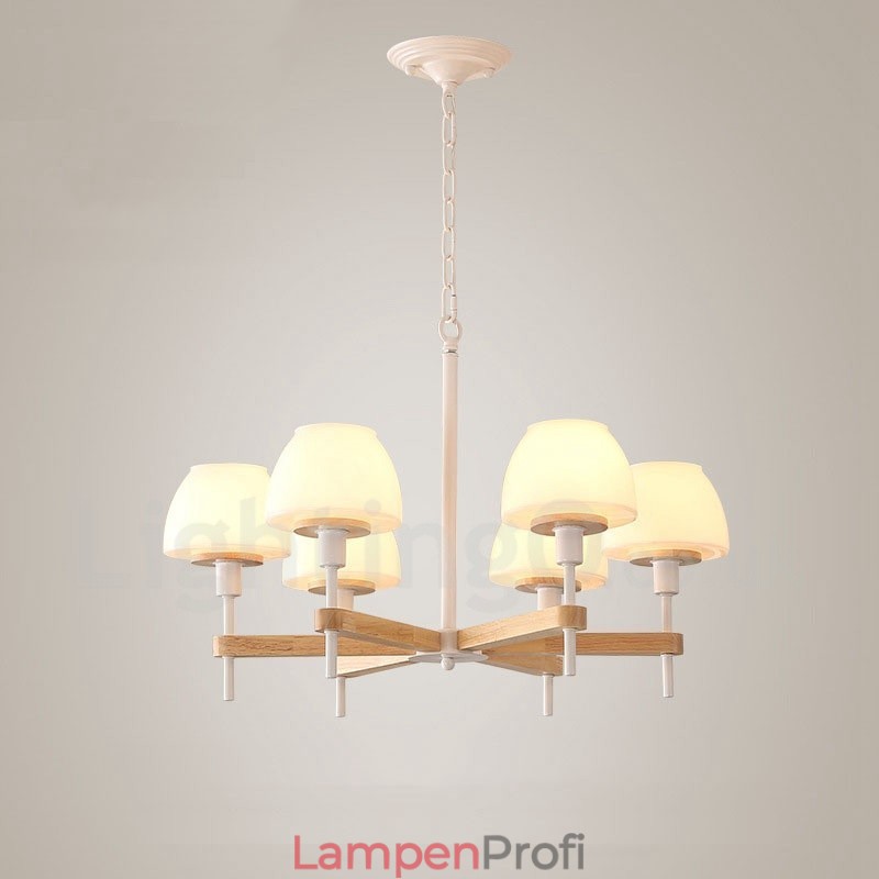 6-flammig 8-flammig Mehrfarbig Macaron Holz Pendelleuchte mit Glasschirmen Kronleuchter Nordischer Stil