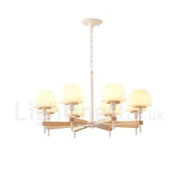 6-flammig 8-flammig Mehrfarbig Macaron Holz Pendelleuchte mit Glasschirmen Kronleuchter Nordischer Stil