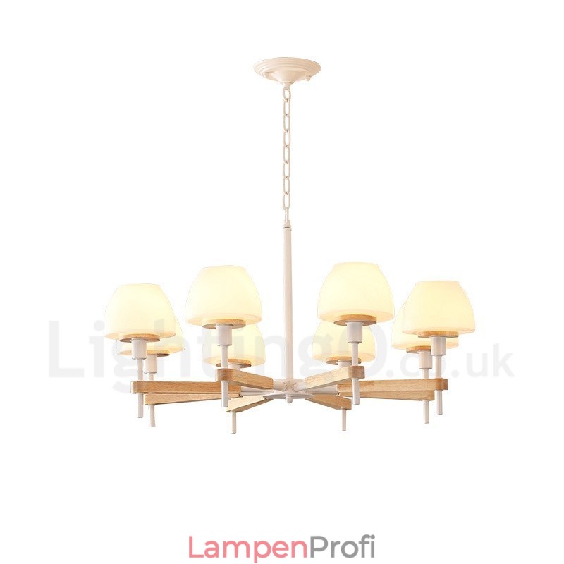 6-flammig 8-flammig Mehrfarbig Macaron Holz Pendelleuchte mit Glasschirmen Kronleuchter Nordischer Stil