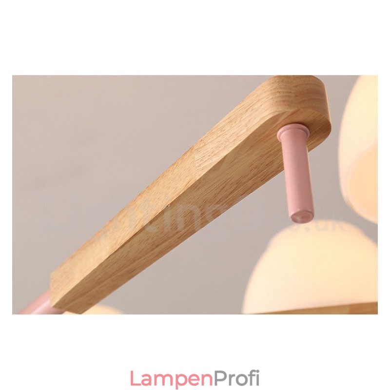 6-flammig 8-flammig Mehrfarbig Macaron Holz Pendelleuchte mit Glasschirmen Kronleuchter Nordischer Stil