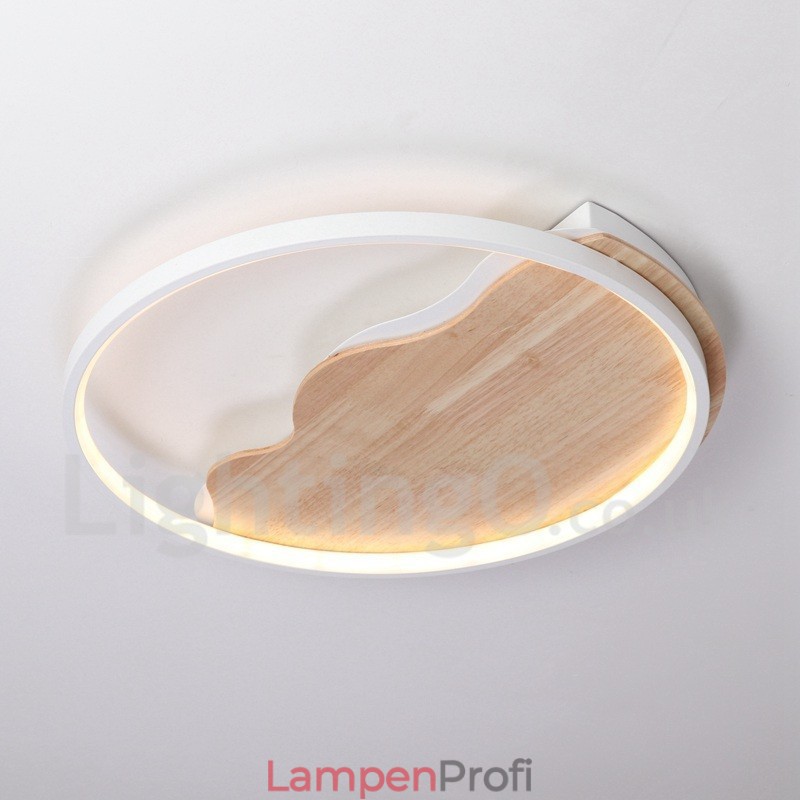 Dimmbare weiße runde Deckenleuchte aus Holz in Wolkenform, ultradünne Deckenlampe, kann auch als Wandleuchte verwendet werden