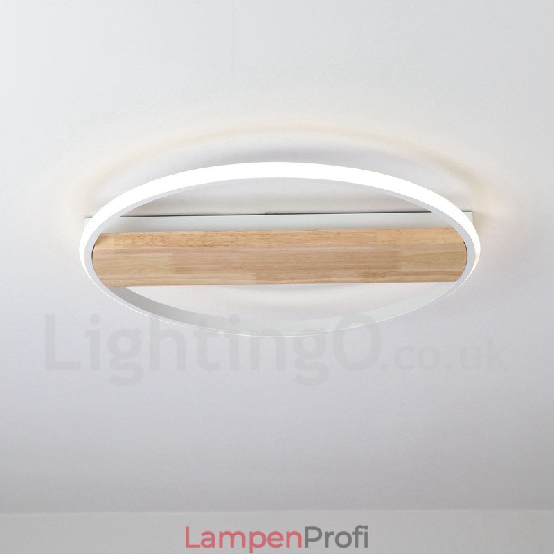 Dimmbare weiße runde Holz-Deckenleuchte, ultradünne Deckenlampe, kann auch als Wandleuchte verwendet werden
