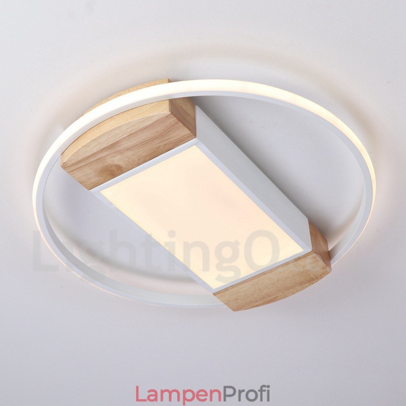 Dimmbare weiße runde Holz-Deckenleuchte, ultradünne Deckenlampe, kann auch als Wandleuchte verwendet werden