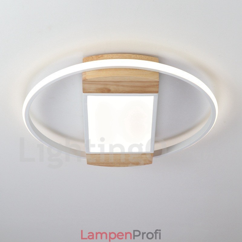 Dimmbare weiße runde Holz-Deckenleuchte, ultradünne Deckenlampe, kann auch als Wandleuchte verwendet werden
