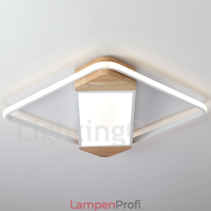 Dimmbare weiße quadratische Holz-Deckenleuchte, ultradünne Deckenlampe, kann auch als Wandleuchte verwendet werden