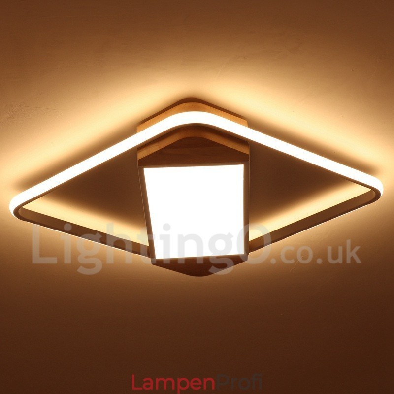 Dimmbare weiße quadratische Holz-Deckenleuchte, ultradünne Deckenlampe, kann auch als Wandleuchte verwendet werden