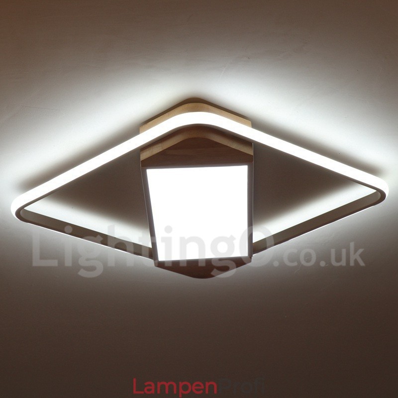 Dimmbare weiße quadratische Holz-Deckenleuchte, ultradünne Deckenlampe, kann auch als Wandleuchte verwendet werden