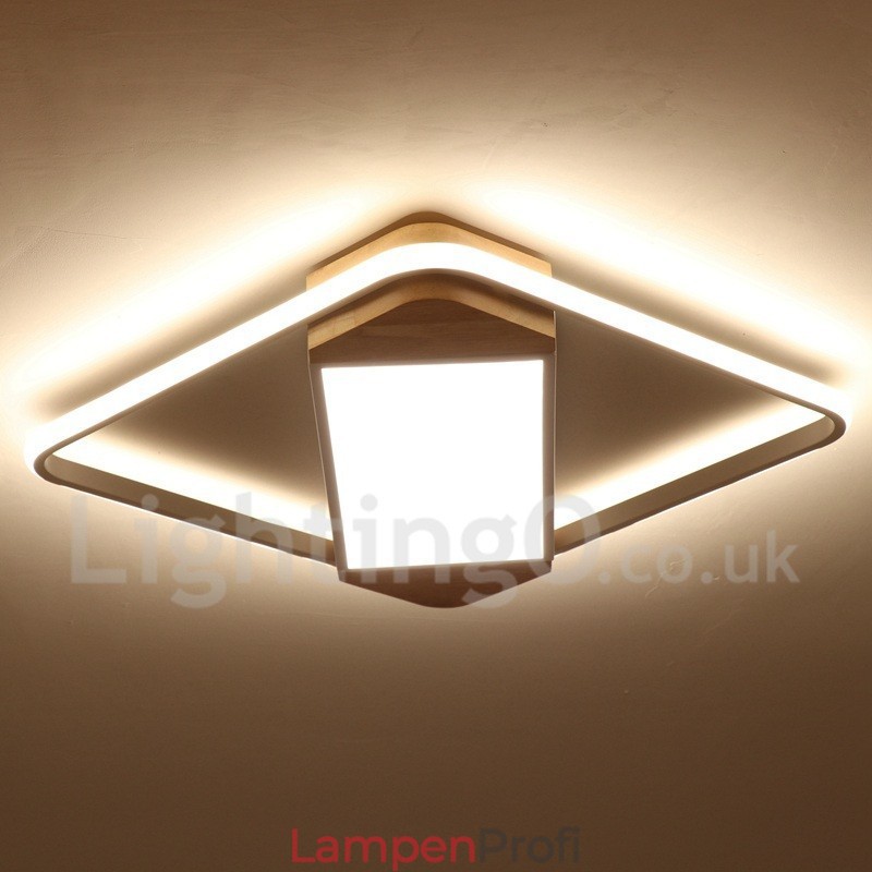 Dimmbare weiße quadratische Holz-Deckenleuchte, ultradünne Deckenlampe, kann auch als Wandleuchte verwendet werden