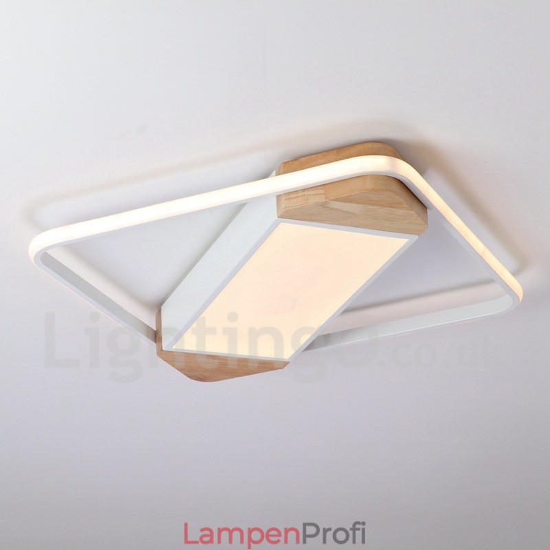 Dimmbare weiße quadratische Holz-Deckenleuchte, ultradünne Deckenlampe, kann auch als Wandleuchte verwendet werden