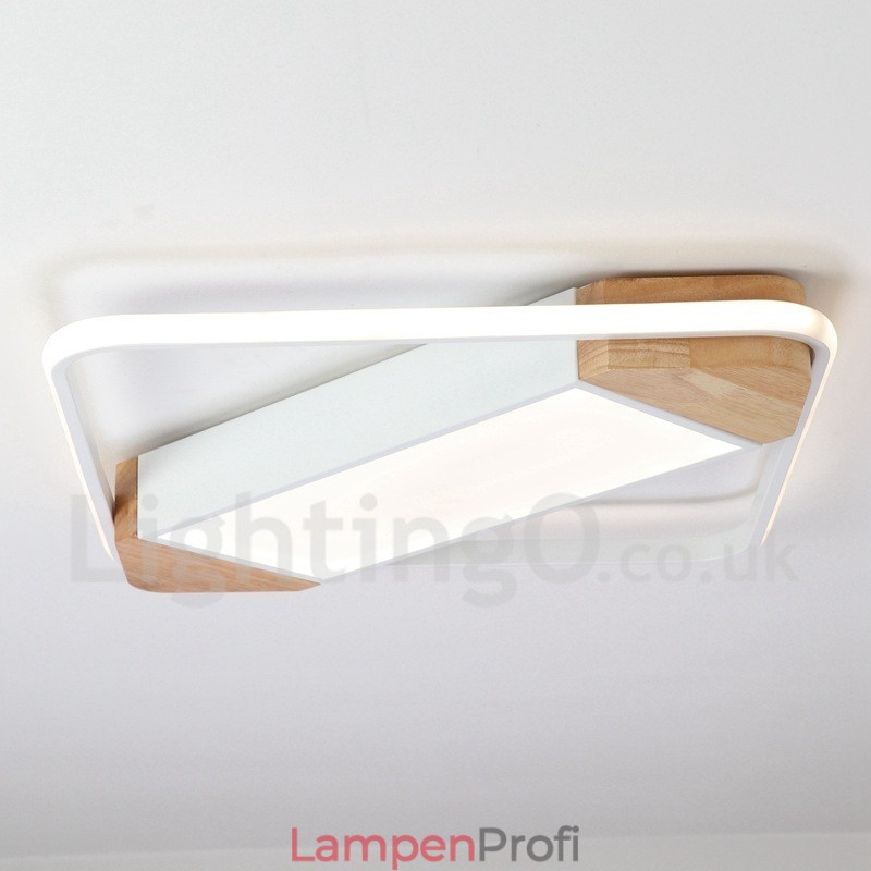 Dimmbare weiße quadratische Holz-Deckenleuchte, ultradünne Deckenlampe, kann auch als Wandleuchte verwendet werden