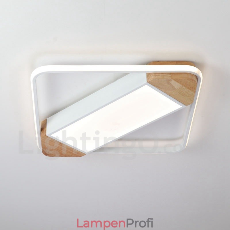 Dimmbare weiße quadratische Holz-Deckenleuchte, ultradünne Deckenlampe, kann auch als Wandleuchte verwendet werden