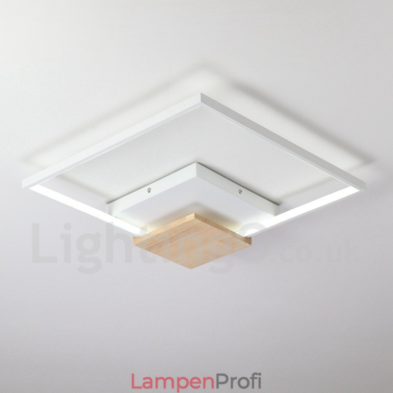Dimmbare weiße quadratische Holz-Deckenleuchte, ultradünne Deckenlampe, kann auch als Wandleuchte verwendet werden