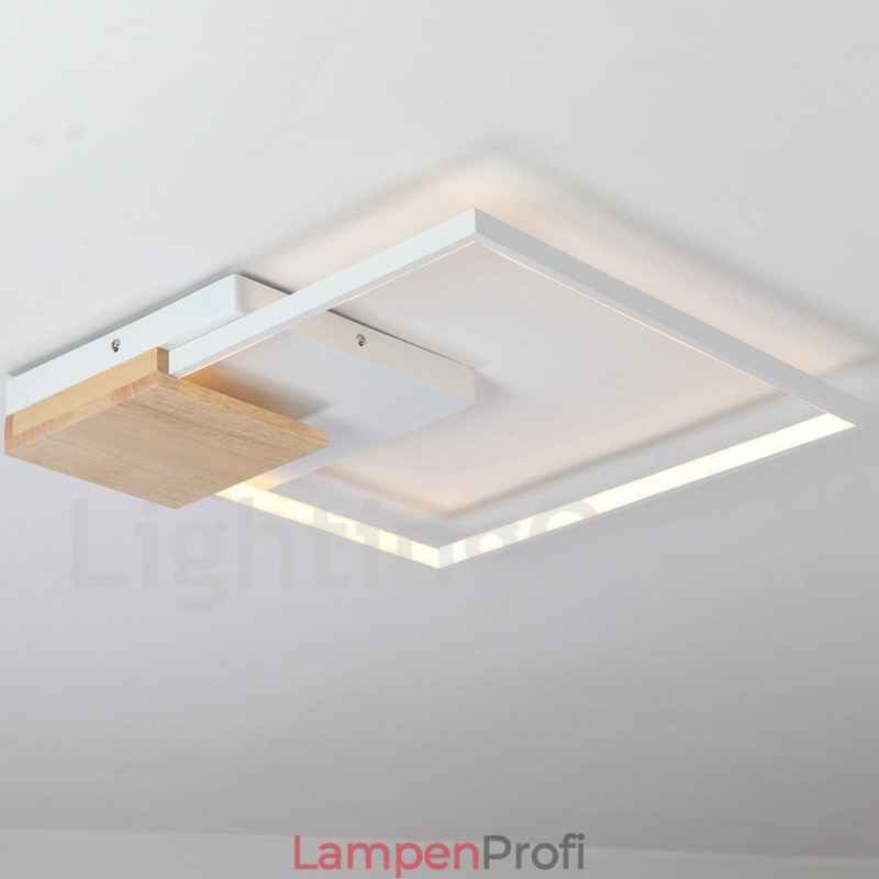 Dimmbare weiße quadratische Holz-Deckenleuchte, ultradünne Deckenlampe, kann auch als Wandleuchte verwendet werden