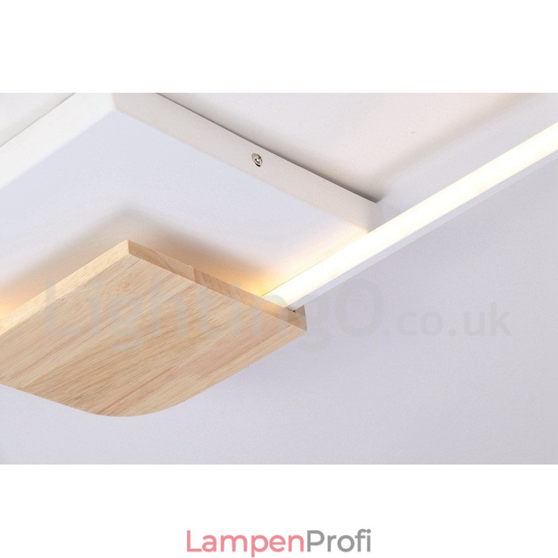 Dimmbare weiße quadratische Holz-Deckenleuchte, ultradünne Deckenlampe, kann auch als Wandleuchte verwendet werden