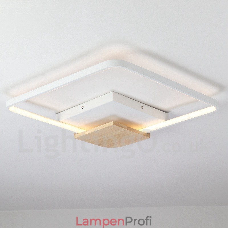 Dimmbare weiße quadratische Holz-Deckenleuchte, ultradünne Deckenlampe, kann auch als Wandleuchte verwendet werden