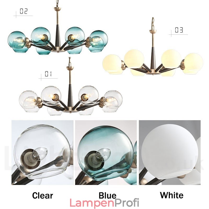 Rustikaler Kronleuchter im Retro-Vintage-Stil „Magic Bean“ mit mehrfarbigen Glasschirmen