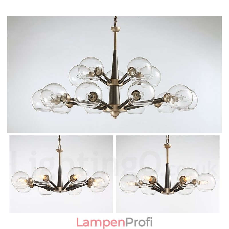 Rustikaler Kronleuchter im Retro-Vintage-Stil „Magic Bean“ mit mehrfarbigen Glasschirmen