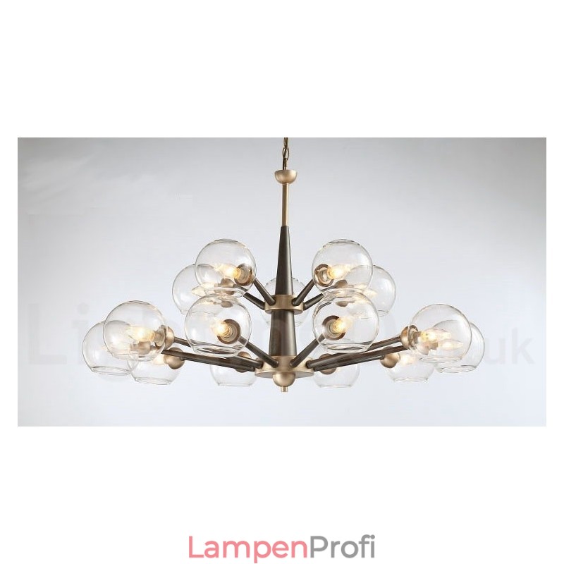 Rustikaler Kronleuchter im Retro-Vintage-Stil „Magic Bean“ mit mehrfarbigen Glasschirmen