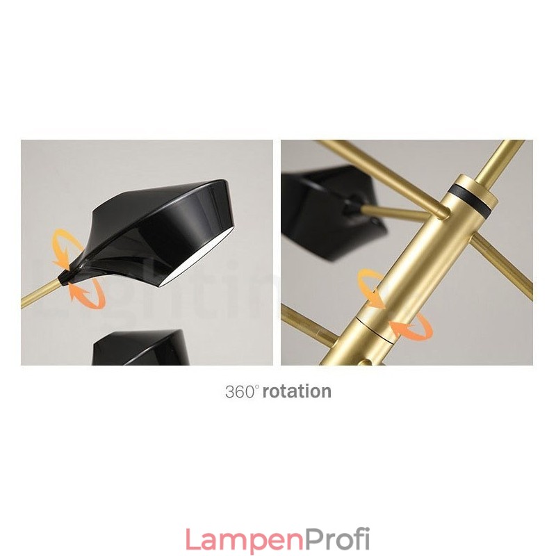 Moderner zeitgenössischer Rohr-Kronleuchter mit weißen schwarzen Acrylschirmen
