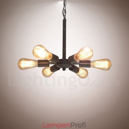 6-flammige Hängeleuchte im rustikalen Retro-Vintage-Stil in Schwarz 6-flammige Hängeleuchte im rustikalen Retro-Vintage-Stil in Schwarz