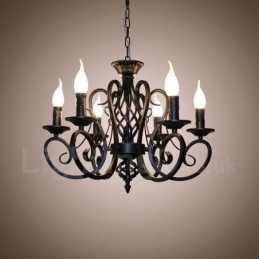 6 Licht Rustikalen Retro Vintage Schwarz Weiß Anhänger Kerze Kronleuchter