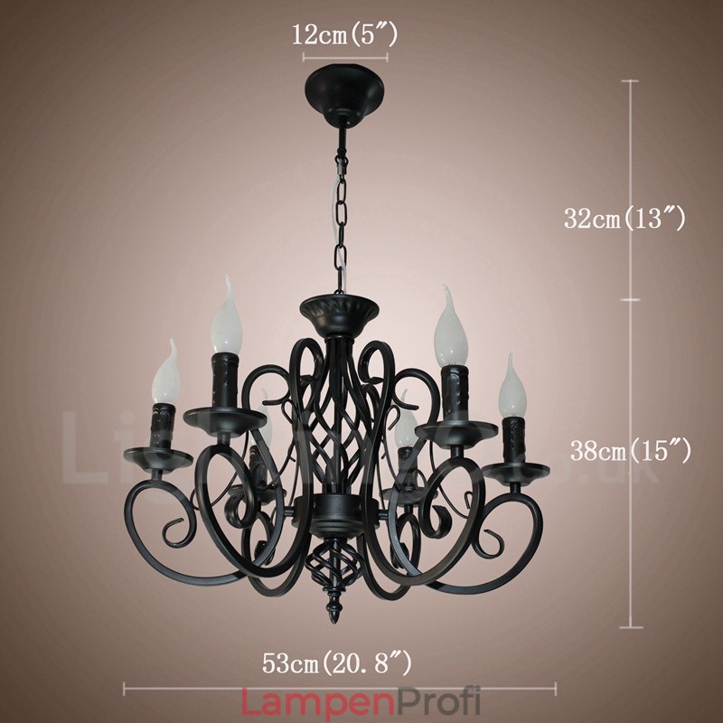 6 Licht Rustikalen Retro Vintage Schwarz Weiß Anhänger Kerze Kronleuchter