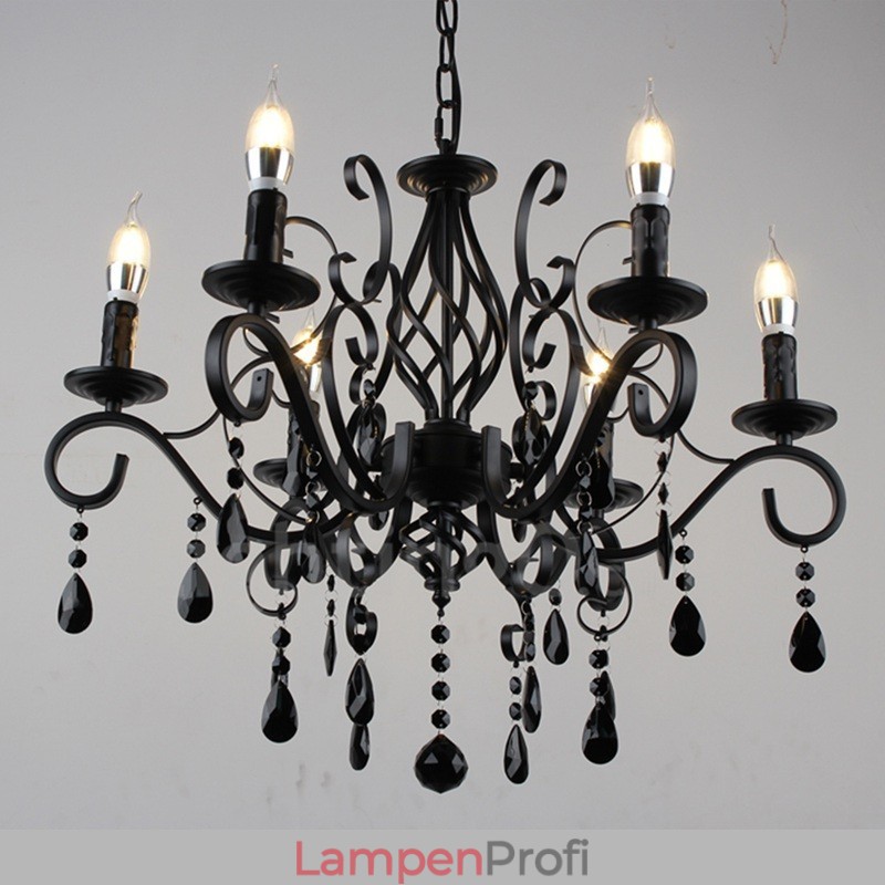 6 Licht Kristall rustikalen Retro Vintage schwarz weiß blau Anhänger Kerze Kronleuchter