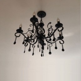 6 Licht Kristall rustikalen Retro Vintage schwarz weiß blau Anhänger Kerze Kronleuchter