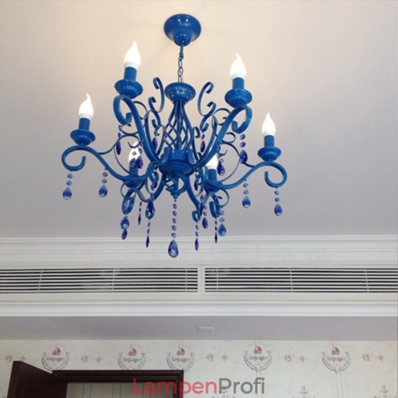 6 Licht Kristall rustikalen Retro Vintage schwarz weiß blau Anhänger Kerze Kronleuchter