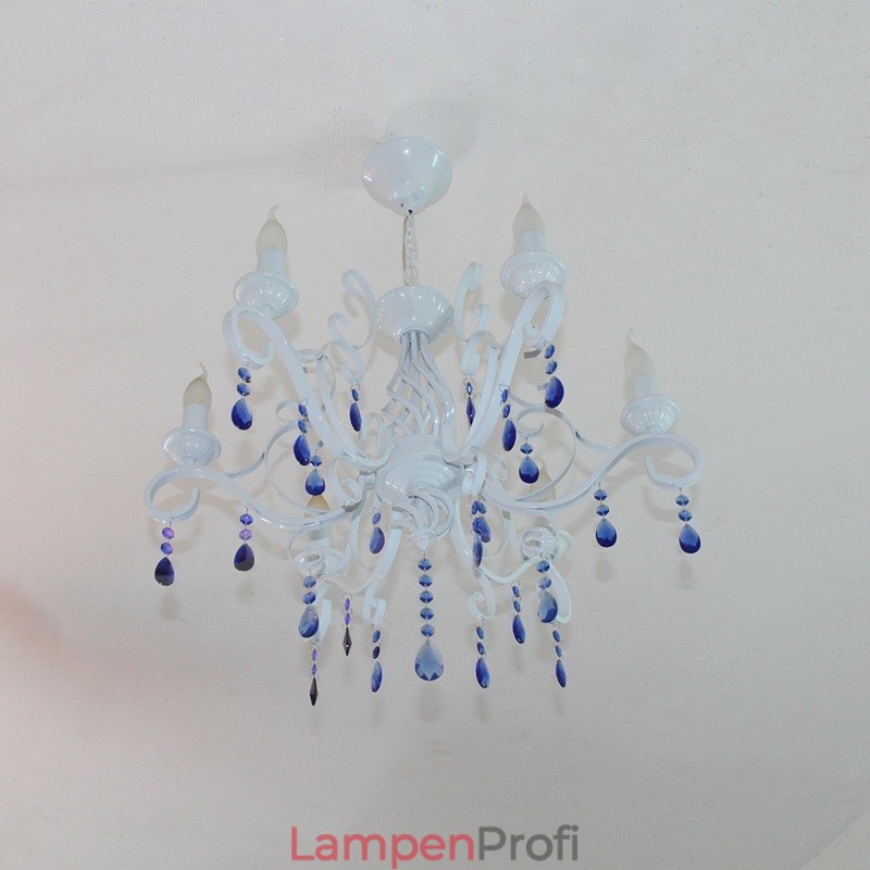 6 Licht Kristall rustikalen Retro Vintage schwarz weiß blau Anhänger Kerze Kronleuchter