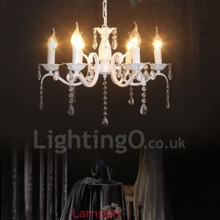 6 Licht Kristall Rustikal Retro Vintage Weiß Anhänger Kerze Kronleuchter