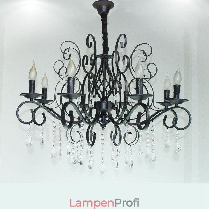 8 Licht Kristall Rustikal Retro Vintage Schwarz Anhänger Kerze Kronleuchter