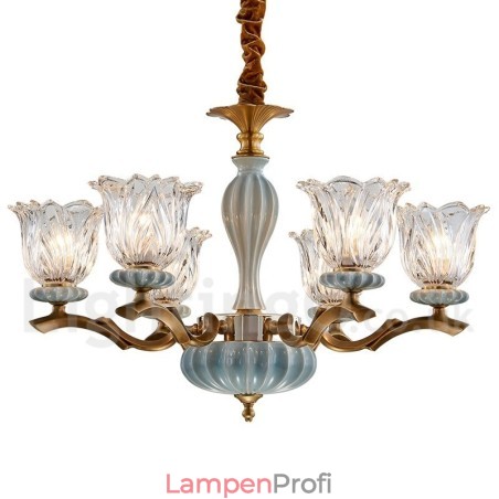 Retro Vintage Messing Keramik Anhänger Kerze Kronleuchter mit Glasschirmen Retro Vintage Messing Keramik Anhänger Kerze Kronleuchter mit Glasschirmen