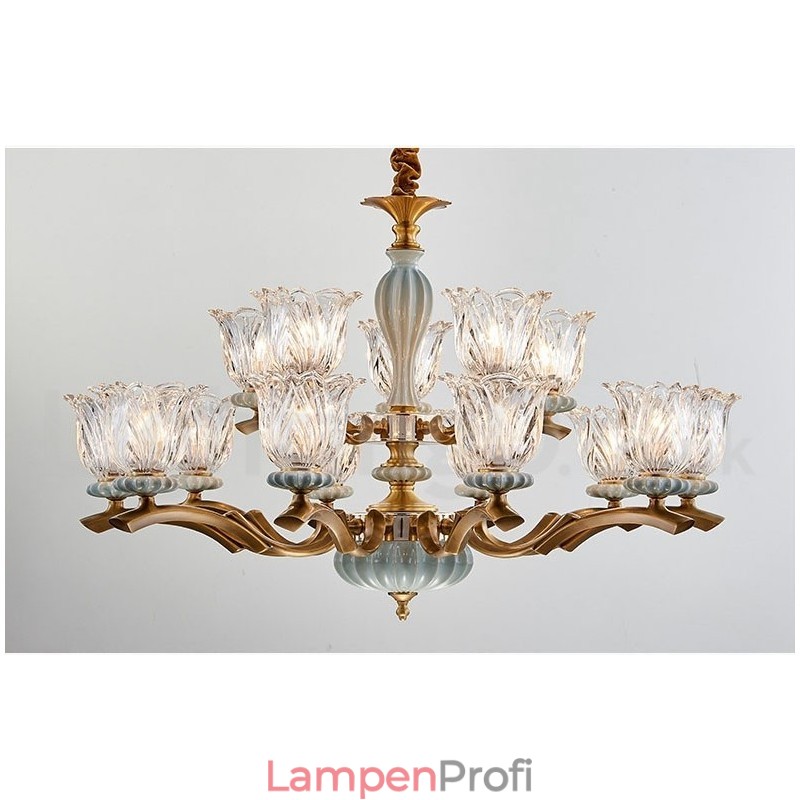 Retro Vintage Messing Keramik Anhänger Kerze Kronleuchter mit Glasschirmen