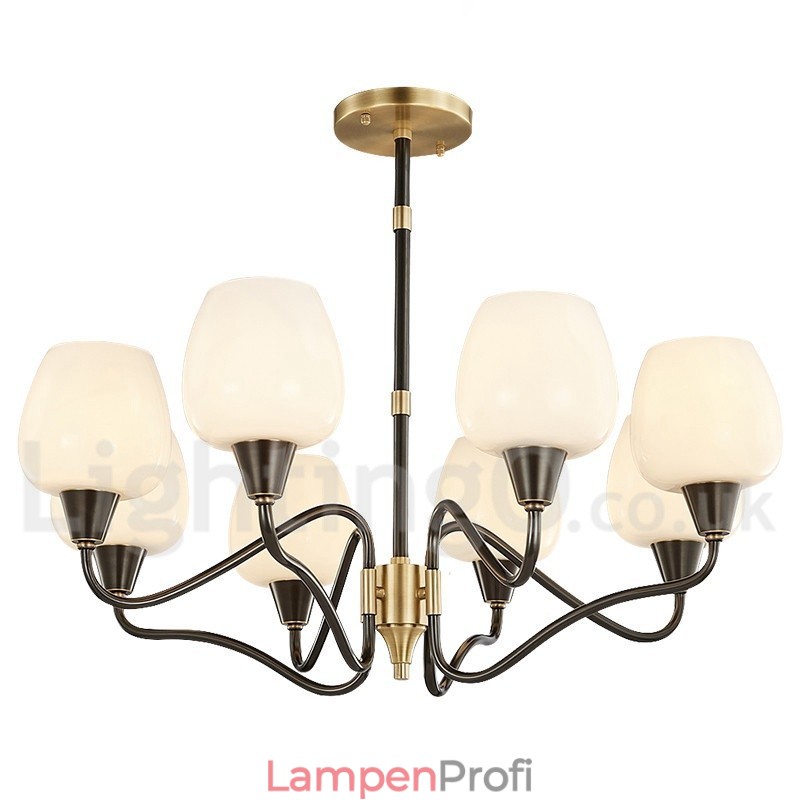Retro Vintage Messing Pendelleuchter mit Kerzenhalter und Glasschirmen