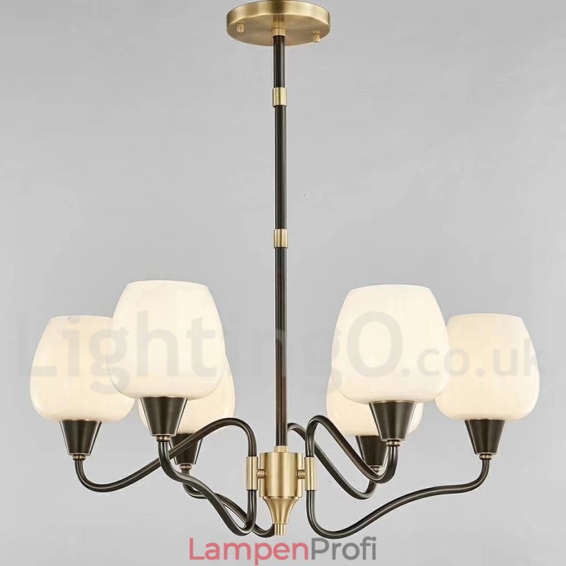 Retro Vintage Messing Pendelleuchter mit Kerzenhalter und Glasschirmen