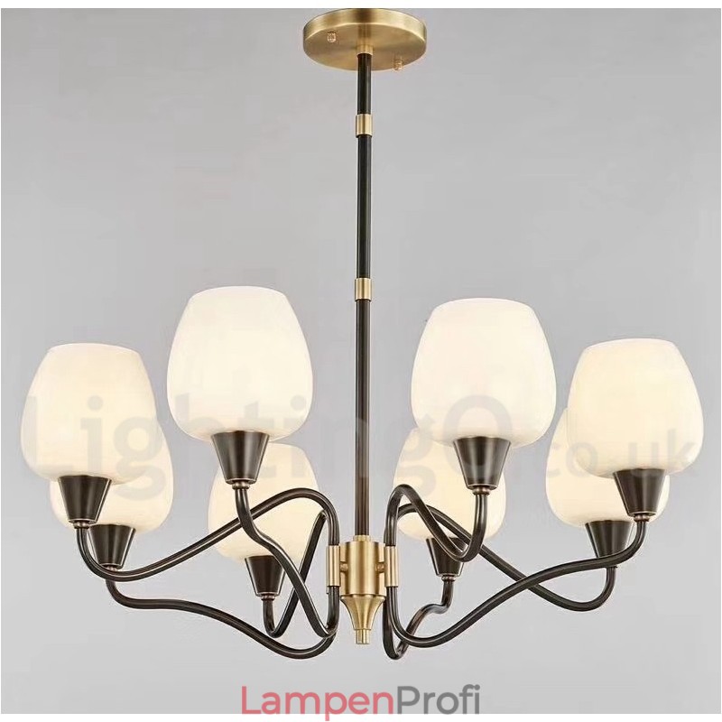 Retro Vintage Messing Pendelleuchter mit Kerzenhalter und Glasschirmen