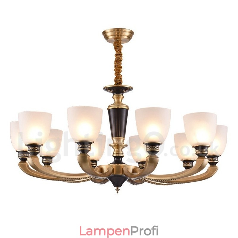 Luxuriöser rustikaler Retro-Vintage-Kerzenleuchter aus reinem Messing mit Glasschirmen