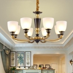 Luxuriöser rustikaler Retro-Vintage-Kerzenleuchter aus reinem Messing mit Glasschirmen