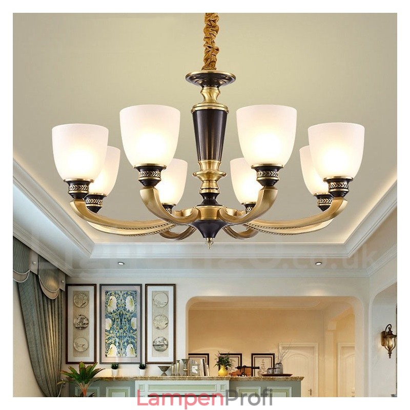 Luxuriöser rustikaler Retro-Vintage-Kerzenleuchter aus reinem Messing mit Glasschirmen