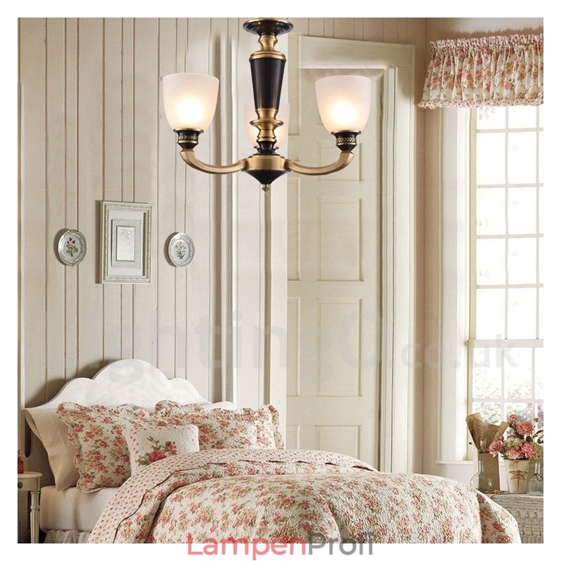 Luxuriöser rustikaler Retro-Vintage-Kerzenleuchter aus reinem Messing mit Glasschirmen