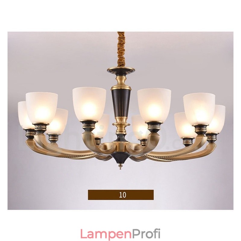 Luxuriöser rustikaler Retro-Vintage-Kerzenleuchter aus reinem Messing mit Glasschirmen