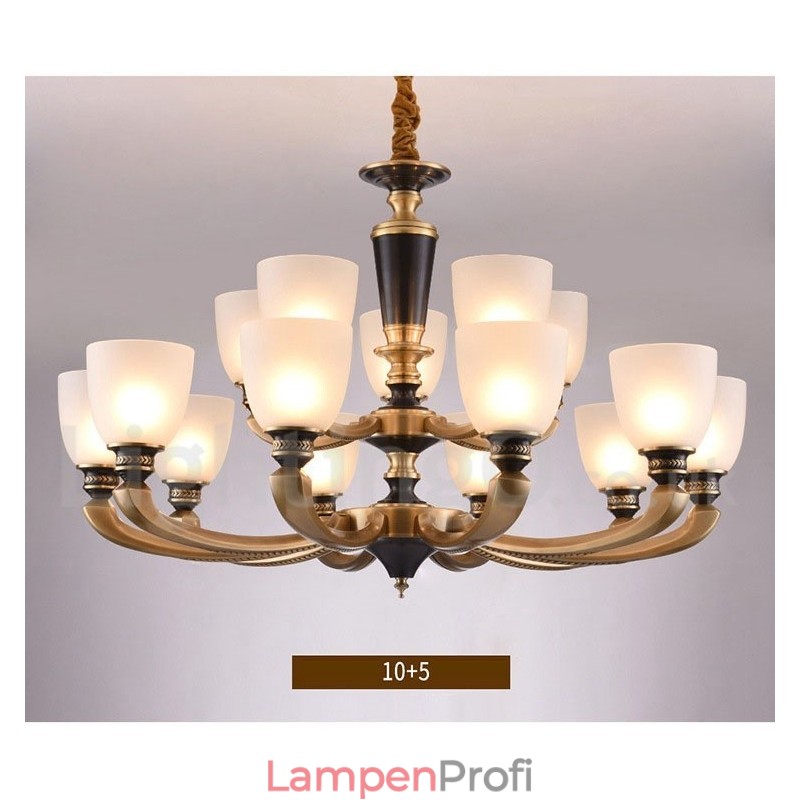 Luxuriöser rustikaler Retro-Vintage-Kerzenleuchter aus reinem Messing mit Glasschirmen