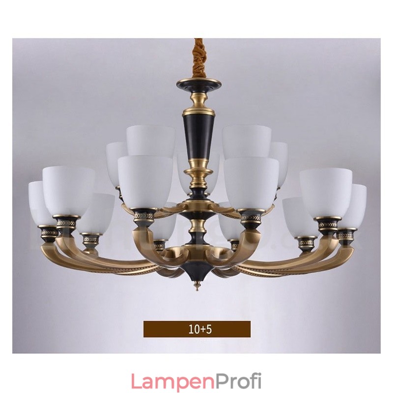 Luxuriöser rustikaler Retro-Vintage-Kerzenleuchter aus reinem Messing mit Glasschirmen