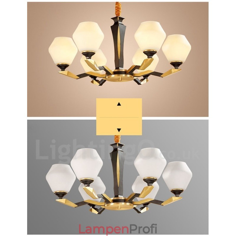 Luxuriöser rustikaler Retro-Vintage-Kerzenleuchter aus reinem Messing mit Glasschirmen