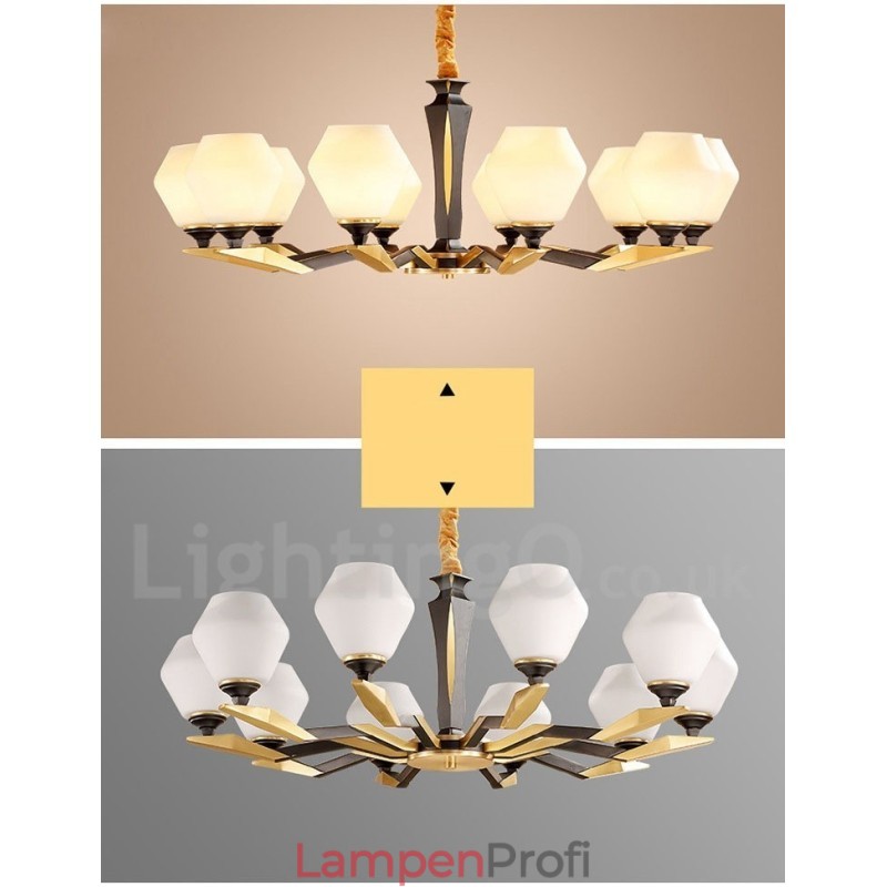 Luxuriöser rustikaler Retro-Vintage-Kerzenleuchter aus reinem Messing mit Glasschirmen