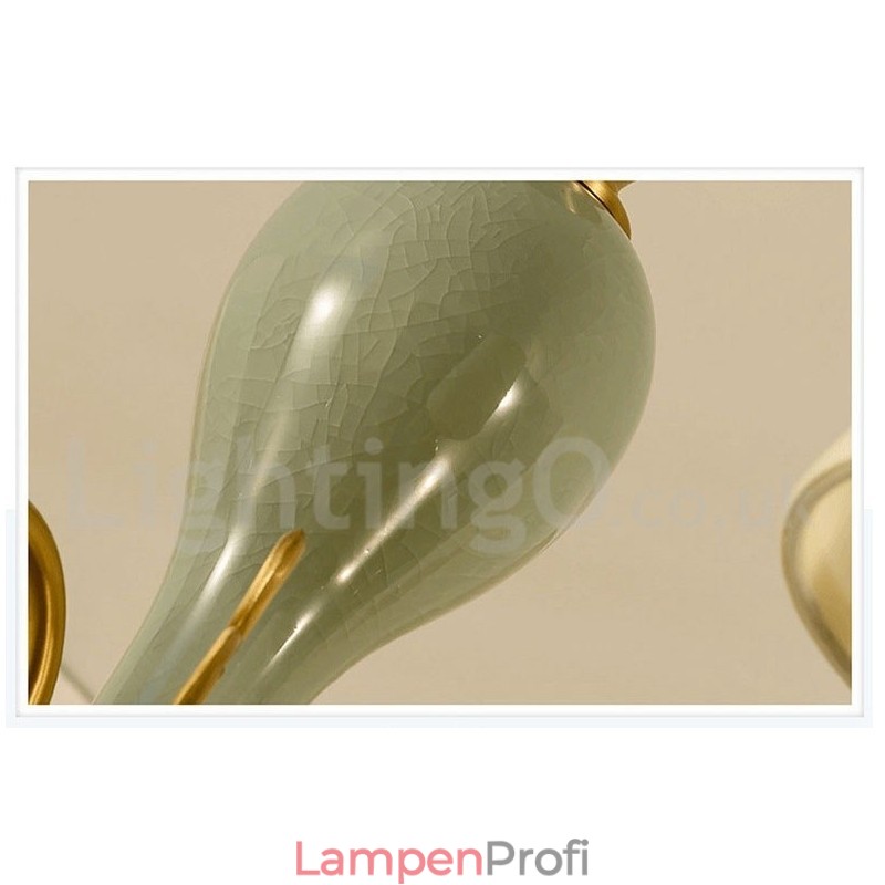 Luxuriöser rustikaler Retro-Vintage-Keramik-Pendelleuchter aus reinem Messing mit Stoffschirmen